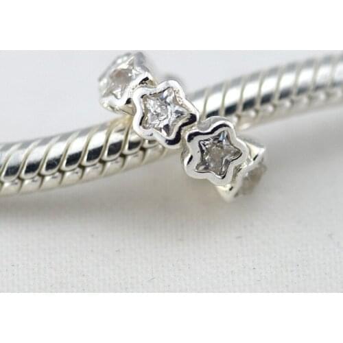 Clear CZ Stars Spacer Beads for Charms Bracelets Silver 925 Jewelry Women Charm Beads for Jewelry Making Crystal Pave Stone Bead