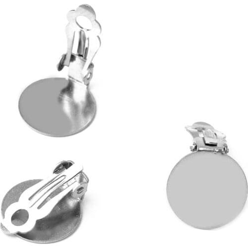 Stainless Steel Children Clip on Earring no Ear Hole 14mm Flat Circle Glue Pad Cameo Bases Kids' Earrings Settings DIY Findings
