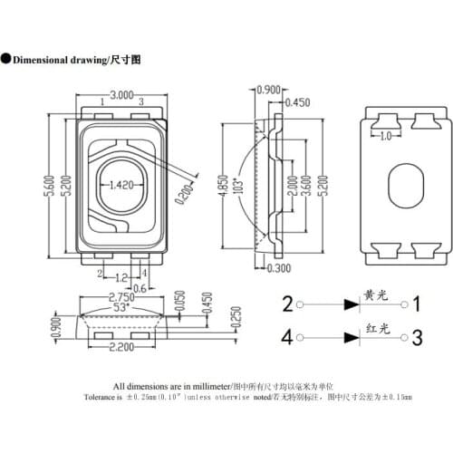 High power 0.5w Bicolor SMD 5630 led diode red@yellow color