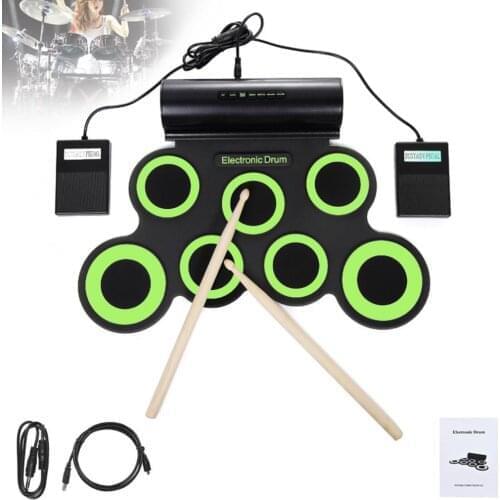 Roll Up Electronic Drum Set 7 Silicon Pads Built-in Speakers with Drumsticks Sustain Pedal Support USB MIDI 3 Colors Optional