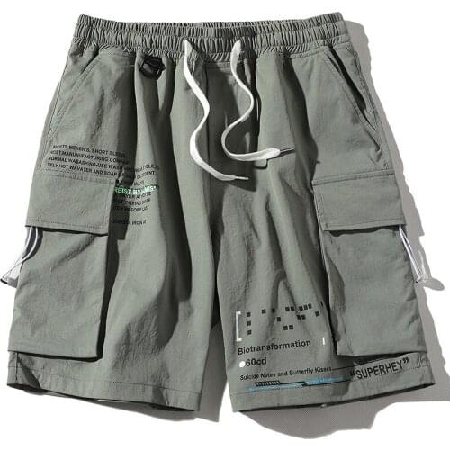 Urban Menswear Japanese Style 2021 New Summer Cargo Shorts Men' Casual Loose Letter Five-cent Pant Trajes De Bestir De Hombres