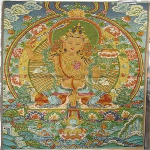 Hot Thangka Brocade Painting Gold Silk Embroidered Tibetan Buddha Manjusri