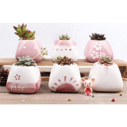 Pink Series Ceramic FlowerPot Fleshy Flower Pot with Flower Pattern Girl Pink Color Vase Garden Desk Home Decor