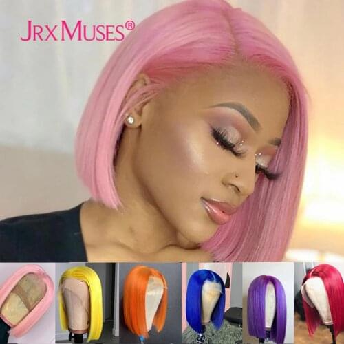 Short Bob Human Hair Wigs 13x4 Lace Part Wigs Pre Plucked 613 Blonde Orange Pink Blue Bob T Part Lace Wigs for Women
