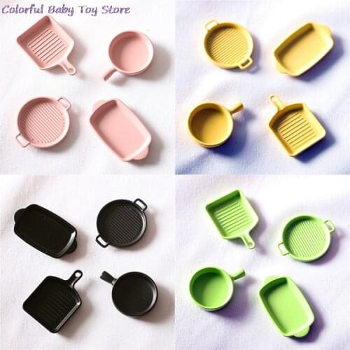4 Pcs/Set Doll House Baking Pan Japanese Steak Pan Miniature Kitchen Model Doll House Accessories