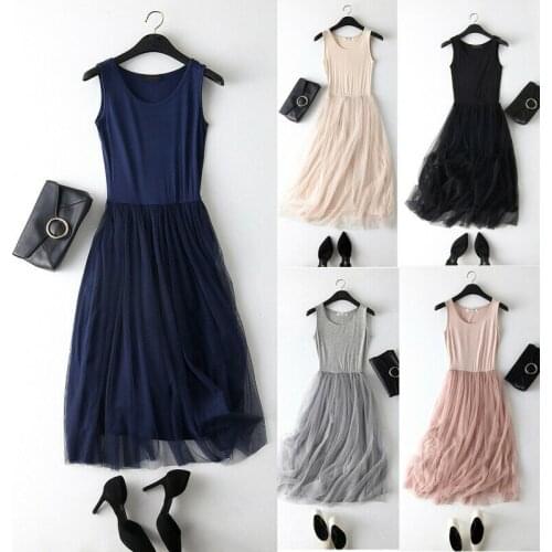 Summer Women Beach Cover Up White Mesh Patchwork Sleeveless Solid Party Dress Casual Female Bikini Gauze Lace Sundress Swimwear