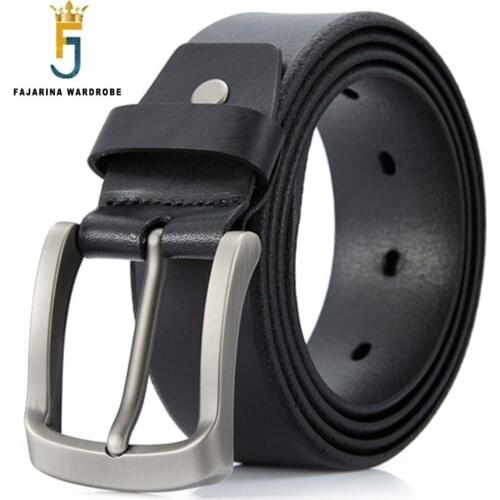 FAJARINA Mens Good Quality Genuine Leather Belts Retro Style Cow Skin Design Simple Pin Buckle Belt for Men 3.8cm Wide N17FJ257