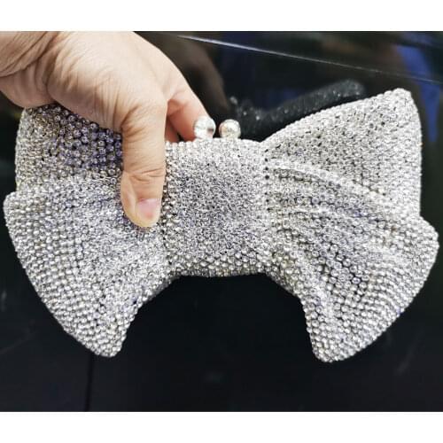 Fashion Golden Bow Crystal Bags Luxury Diamond Party Purse Female Pochette Wedding Bridal Bowknot Handbags SM95