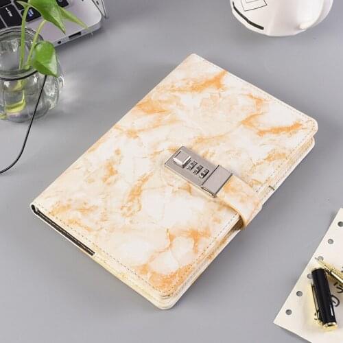 Marble Pattern A5 diary with lock Student Notebook Notepad Office School Supplies Gift Notepad Leather Codebook Password PU