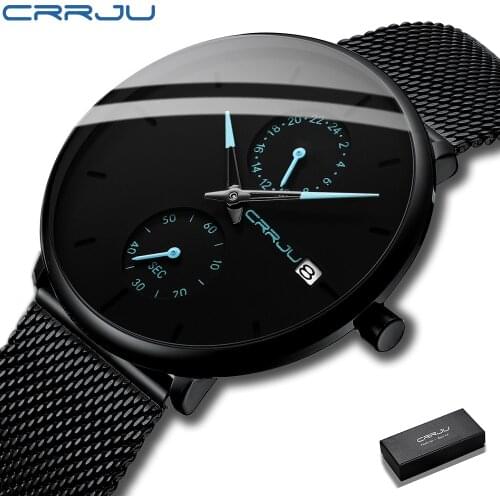 CRRJU Mens Watch Sports Watches Men Fashion Waterproof Steel Military Quartz Watch For Male Clock Wristwatch Relogio Masculino