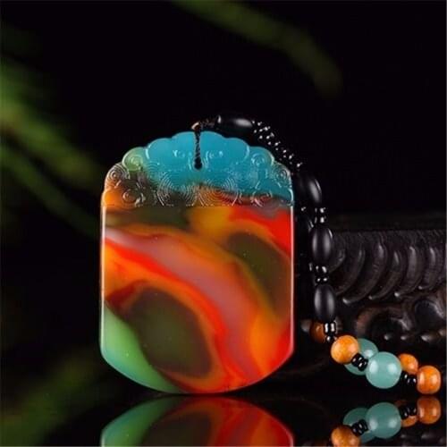 Natural chicken blood hand carved Ping'an jade pendant fashion boutique jewelry mens and womens color jade Ping'an Necklace