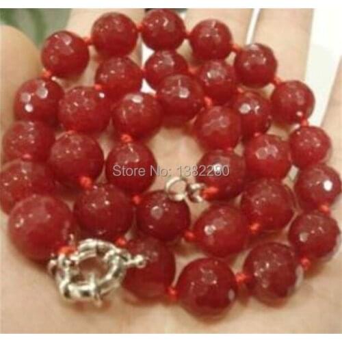 New Fashion Style diy 12mm Faceted Red chalcedony Necklace 18" JT6237