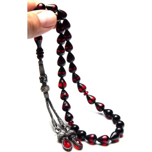 OTTOTESBİH 1000 Sterling Silver Kazaz Tassels 8x12mm Eye Age Drop Red Vernier Fire Amber Prayer Beads Turkish hand making Islamic