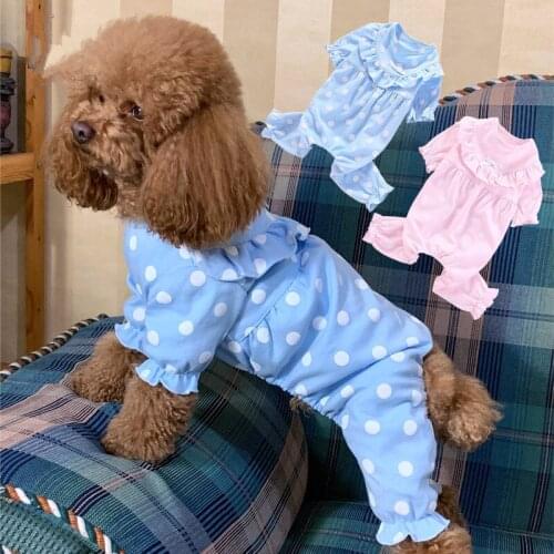 Pet Dog Pajamas Cute Dots Cotton Dog Jumpsuit Pyjama pijama perro Poodle Bichon Pomeranian Schnauzer Pug Clothing Dog Clothes XS