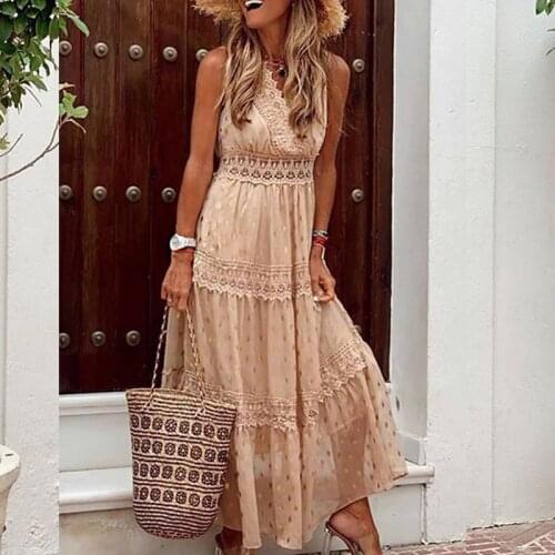 Lady Sexy Lace white dress Women polk dot beach Party Maxi elegant vintage A line Dress vestidos Evening Clothing Sleeveless