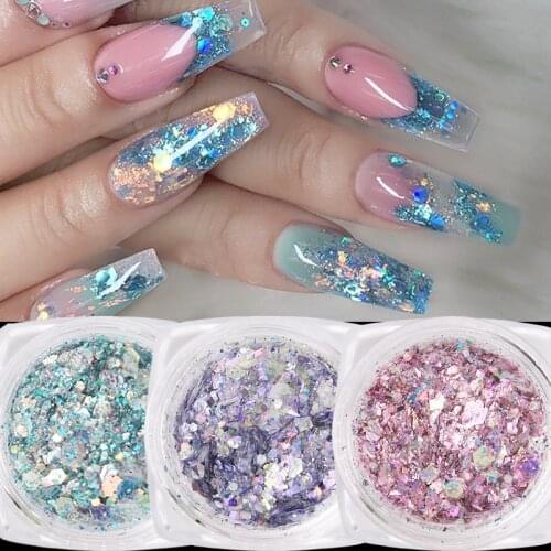 Nail Powder Sequins Mixed Nails Glitter Powder Rose Gold Sequins 3D Shiny Laser Gel Polished Powder DIY Nail Art Decoration