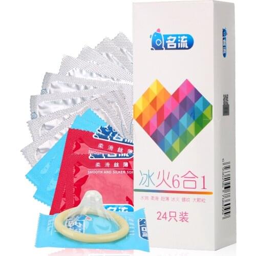 Natural Latex Smooth Warming Ice Fire Touch High Quality Condoms 24 Pieces/Box Ultra-Thin Thread Particle Condoms