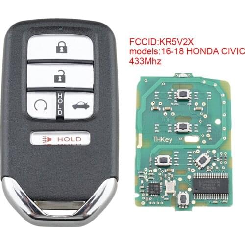 433Mhz 5Buttons Keyless Entry Smart Prox Remote Car Key Replacement Fob with ID47/7952 Chip KR5V2X Fit for 2016-2018 Honda Civic