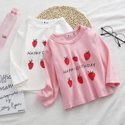 Toddler Girls Shirts Fashion Strawberry Print Long Sleeve Tops For Girl Baby Kids Clothing 2 3 4 5 6 7 Years Baby Girls Shirts