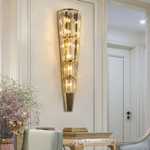 Modern crystal wall lamp for bedroom long led living room home decoration light fixture luxury gold cristal indoor wall sconce