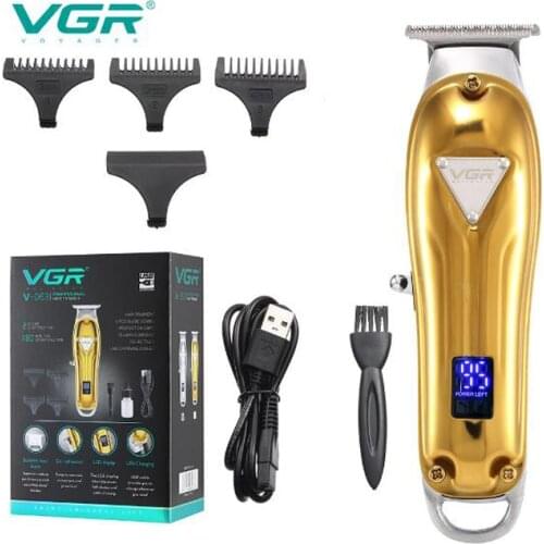 VGR hair trimmer V-063 USB rechargeable hair clipper oilhead clipper hair carving push white 8W powerful haircut machine LCD