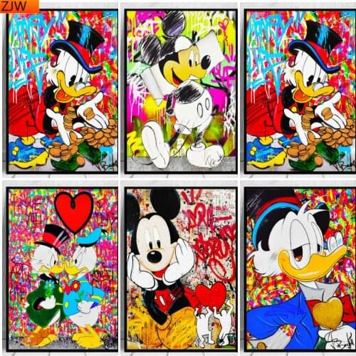 Street Graffiti Cartoon Mickey Mouse and Donald Duck Disney Anime Diamond Painting Diamond Mosaic Cross Stitch Kits Home Decor