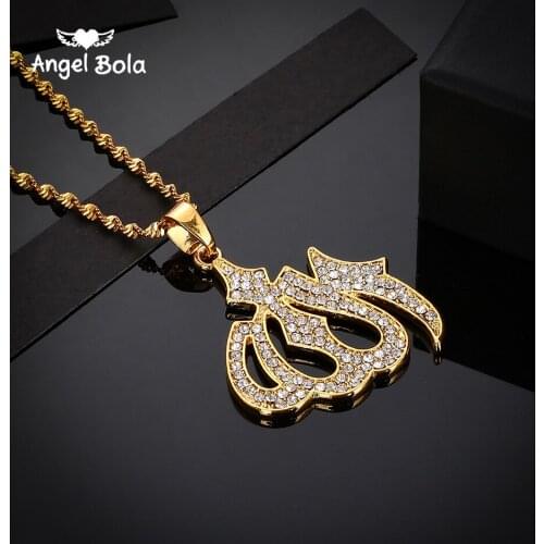 High Quality Cubic Zirconia Islam Allah Necklaces for Women/Girl Gold Color Charms Arab Muslims Pendant Jewelry Never Faded
