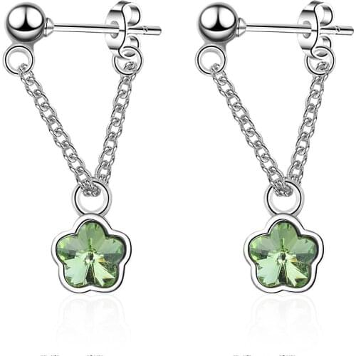 New Arrival 925 Sterling Silver Fashion Rose Flower Crystal Ladies`tassels Stud Earrings Jewelry For Women Wholesale No Fade