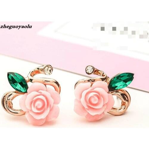 Korean Version Of The Lady Rose Flower Resin Rose Flower Earrings Foreign Trade New Ear Jewelry Wholesale Flower Earrings