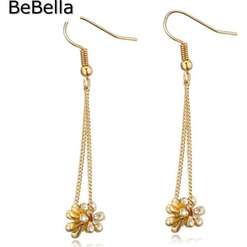 BeBella 2 colors women flower shape crystal drop pendant earrings made with Czech crystal