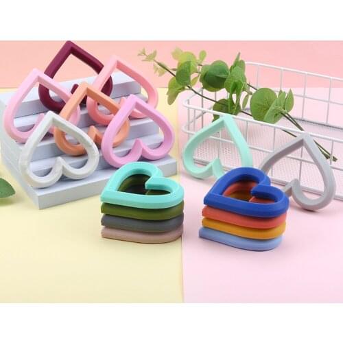 Sunrony 10pcs Heart Silicone Beads BPA Free Baby Charm Teether Necklace Food Grade Silicone DIY Jewelry Making Accessories