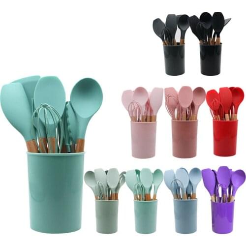 11PCS Silicone Cooking Utensils Set Kitchenware Wooden Handle Non-stick Cooking Baking Tools Spatula Shovel Kitchen Accessories