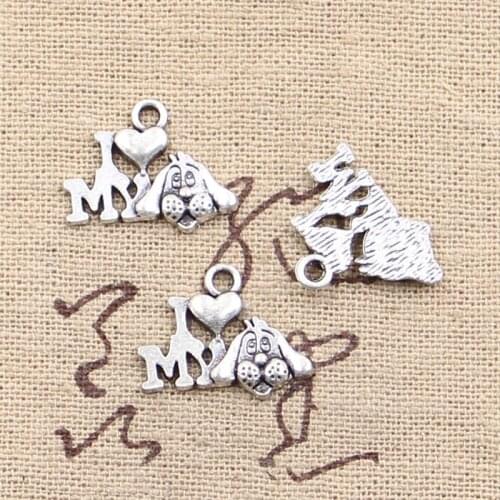 30pcs Charms I Love My Dog 17x14mm Handmade Pendant Making fit,Vintage Tibetan Bronze Silver color,DIY For Bracelet Necklace