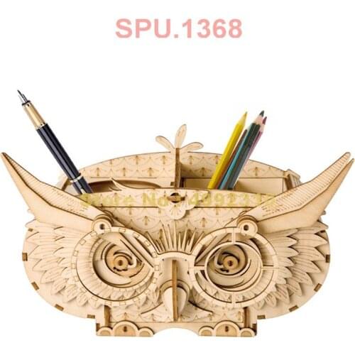 Diy 3d Wooden Owl Puzzle Game Gift&penholder&storage Box Children Model Building Kits Toy Toy