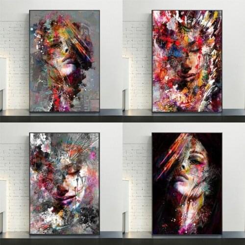 Abstract Graffiti Girl Paintings Art Poster And Prints Canvas Modern On The Wall Art Pictures for Living Room Decoration
