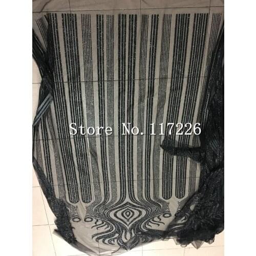 African Glued Glitter Sequins Mesh Fabric black Shining Transparent Party Dress Clothes Cloth India Sari Sewing dress