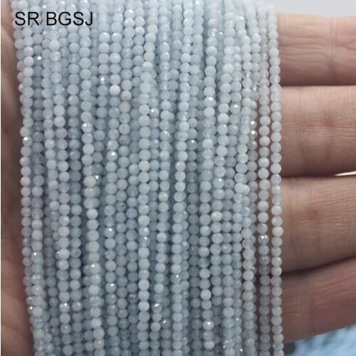 Free Shipping SR 2mm FACETED Round Stones Blue Aquamarine Stone Jewelry Making Accessories Spacer Seed Bail Beads Strand 15"
