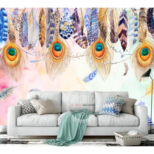 Free Shipping Gorgeous Peacock Feather Dance TV Background Wall Painting Custom 3d Wallpaper Living Room Decoration Mural