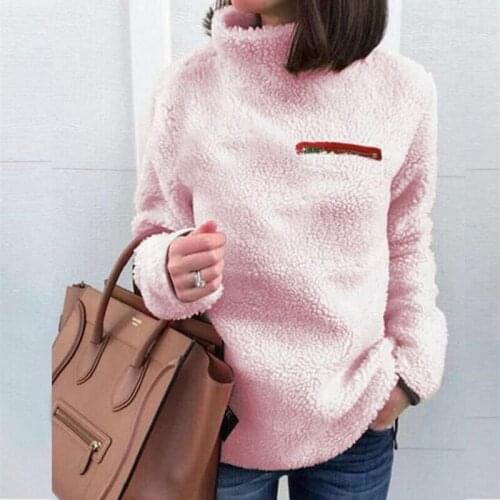 Plus 5XL Fashion Women Plush Coat Autumn Winter Solid Lamb Fur Sweatshirts Long Sleeve Turtleneck Pullovers Warm Tops 2C0207