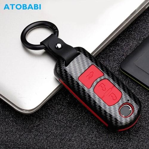Carbon Car Key Case For Mazda 3 5 6 CX-3 CX-4 CX-5 CX-7 Axela Atenza Smart Remote Fob Protector Cover Keychain Bag Accessories