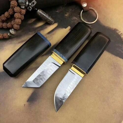 Damascus steel straight blade Japanese ebony hilt outdoor hunting tactics straight blade Knife with scabbard