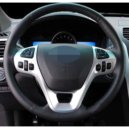 DIY Black Artificial Leather Wear-Resistant Non-Slip Car Steering Wheel Cover For Ford Edge Explorer 2011-2013