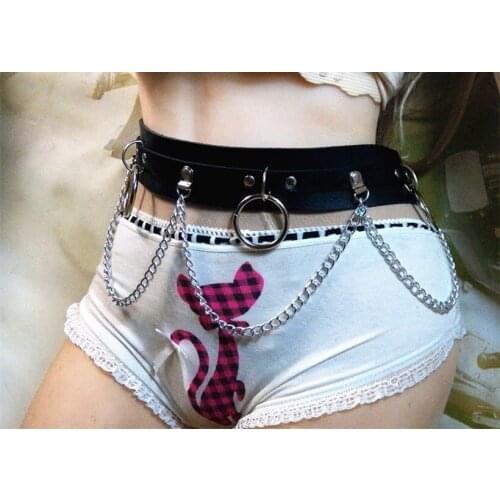 Hot Sale Fashion Metal Ring Waist Strap Street Dance Couple Personality Wild Chain Decoration Belt Faux Leather Sexy Belts