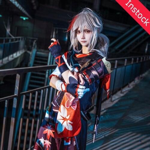 Game Genshin Impact Kiryu Kazuha Battle Suit Party Gorgeous Uniform Cosplay Costume Halloween Men Kiryu Kazuha Shoes Wigs