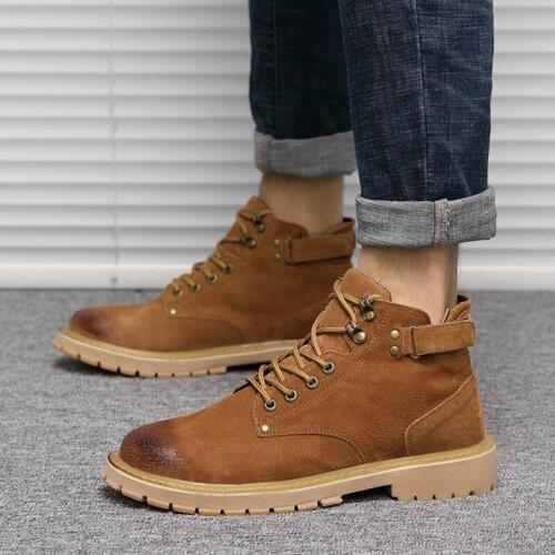 Classic Leather Martin Boots Mens Autumn Winter High-top Lace Up All-match Tooling Boots Fashion Trend Casual Desert Mens Boots