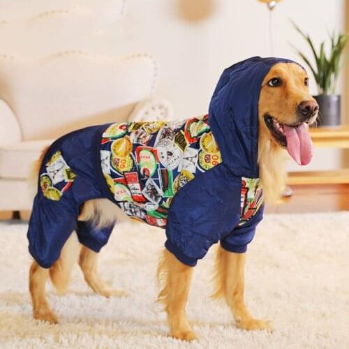 Black Large Pets Dog Padded Coat Winter Medium Big Dog Jumpsuit Warm Overalls For Alaska Labrador Big Dog Clothing