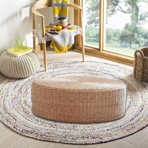 Round Straw Floor Cushion Pouf Pure Hand Woven Living Room Patio Seat Pillow Meditation Worship Garden Flat Mat