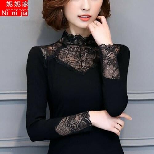 Lace Womens Long Sleeve plus Size Autumn and Winter Turtleneck Stretch Top