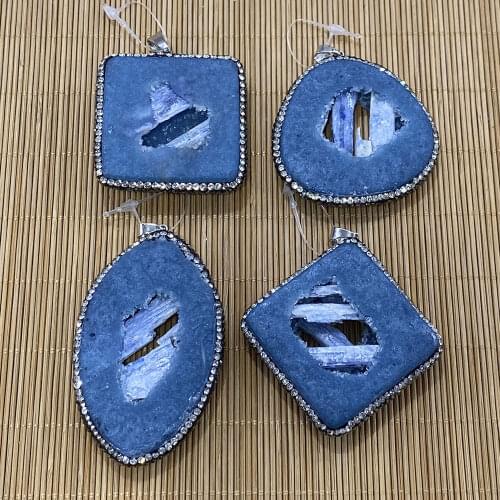 Natural Kyanite Ore Pendant Jewelry Making Charm Resin Charm Pendant Handmade DIY Exquisite Necklace Accessories Spot Wholesale