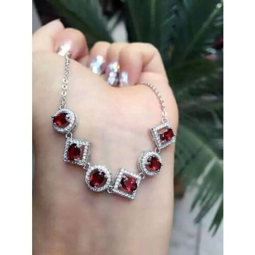 Natural red garnet Necklace natural gemstone Pendant Necklace S925 silver Fashion Luxury Square round women wedding Jewelry